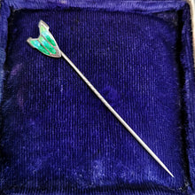 Load image into Gallery viewer, Antique 900 Silver and Green-Turquoise Enamel Tie/Stick Pin