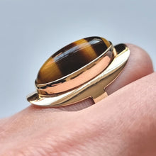 Load image into Gallery viewer, Vintage 9ct Yellow Gold Oval Tiger's Eye Dress Ring, Circa 1960