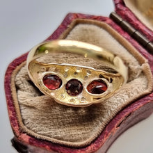 Load image into Gallery viewer, Vintage 18ct Gold Garnet & Diamond Ring behind head