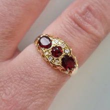Load image into Gallery viewer, Vintage 18ct Gold Garnet & Diamond Ring modelled