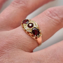 Load image into Gallery viewer, Vintage 18ct Gold Garnet & Diamond Ring modelled