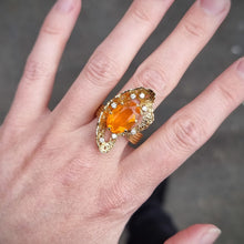 Load image into Gallery viewer, Vintage 18ct Gold Fire Opal & Diamond Statement Ring modelled