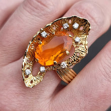 Load image into Gallery viewer, Vintage 18ct Gold Fire Opal & Diamond Statement Ring modelled