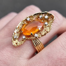 Load image into Gallery viewer, Vintage 18ct Gold Fire Opal & Diamond Statement Ring modelled