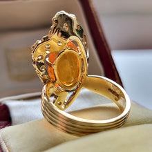 Load image into Gallery viewer, Vintage 18ct Gold Fire Opal & Diamond Statement Ring rear