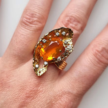 Load image into Gallery viewer, Vintage 18ct Gold Fire Opal & Diamond Statement Ring modelled