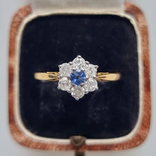 Load image into Gallery viewer, Vintage 18ct Gold Sapphire and Diamond Cluster Ring, 0.50ct in box