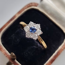 Load image into Gallery viewer, Vintage 18ct Gold Sapphire and Diamond Cluster Ring, 0.50ct in box