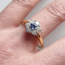 Load image into Gallery viewer, Vintage 18ct Gold Sapphire and Diamond Cluster Ring, 0.50ct modelled