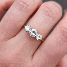 Load image into Gallery viewer, Vintage 18ct Gold Diamond Three Stone Ring, 1.00ct modelled