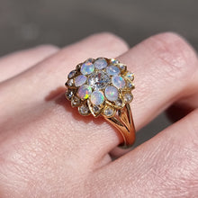 Load image into Gallery viewer, Antique 18ct Gold Opal & Diamond Cluster Ring modelled