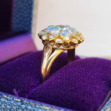 Load image into Gallery viewer, Antique 18ct Gold Opal & Diamond Cluster Ring in box