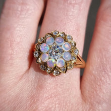 Load image into Gallery viewer, Antique 18ct Gold Opal & Diamond Cluster Ring modelled