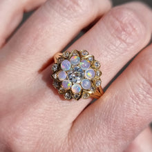 Load image into Gallery viewer, Antique 18ct Gold Opal & Diamond Cluster Ring modelled