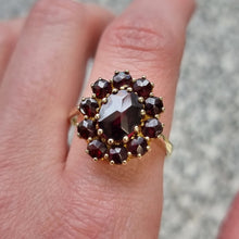 Load image into Gallery viewer, Vintage 14ct Gold Garnet Cluster Ring modelled