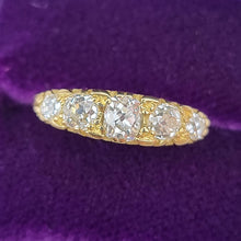 Load image into Gallery viewer, Vintage 18ct Gold Five Stone Old Mine Cut Diamond Ring, 1.60ct in box