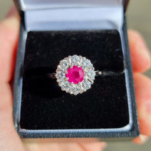 Load image into Gallery viewer, Vintage 18ct White Gold Ruby & Diamond Cluster Ring in box