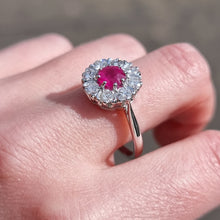 Load image into Gallery viewer, Vintage 18ct White Gold Ruby & Diamond Cluster Ring modelled