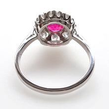 Load image into Gallery viewer, Vintage 18ct White Gold Ruby & Diamond Cluster Ring reverse