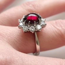 Load image into Gallery viewer, Vintage 18ct White Gold Garnet & Diamond Cluster Ring modelled