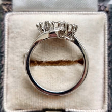 Load image into Gallery viewer, Vintage Platinum Diamond Three Stone Crossover Ring, 0.70ct from above