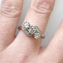 Load image into Gallery viewer, Vintage Platinum Diamond Three Stone Crossover Ring, 0.70ct modelled