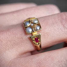 Load image into Gallery viewer, Victorian 18ct Gold Pearl, Ruby & Diamond Ring modelled