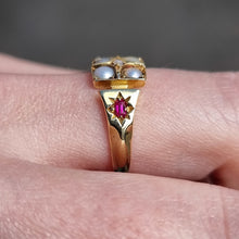 Load image into Gallery viewer, Victorian 18ct Gold Pearl, Ruby & Diamond Ring modelled