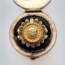 Load image into Gallery viewer, Antique 9ct Gold Diamond Sunflower Ring in box