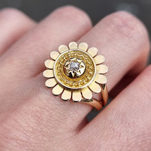 Load image into Gallery viewer, Antique 9ct Gold Diamond Sunflower Ring modelled