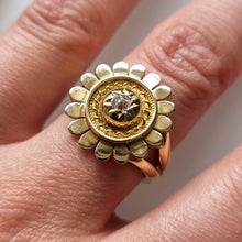 Load image into Gallery viewer, Antique 9ct Gold Diamond Sunflower Ring modelled