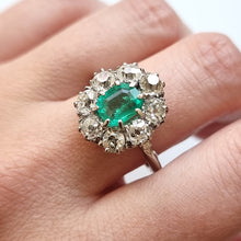 Load image into Gallery viewer, Vintage 18ct Gold Emerald & Diamond Cluster Ring, 2.00ct modelled