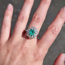 Load image into Gallery viewer, Vintage 18ct Gold Emerald & Diamond Cluster Ring, 2.00ct modelled