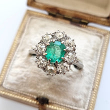 Load image into Gallery viewer, Vintage 18ct Gold Emerald & Diamond Cluster Ring, 2.00ct in box