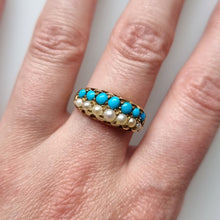 Load image into Gallery viewer, Victorian 18ct Gold Turquoise & Pearl Double Row Ring modelled