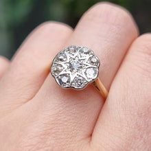 Load image into Gallery viewer, Antique 18ct Gold Old-Cut Diamond Cluster Ring, 1.00ct on finger