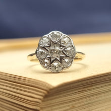 Load image into Gallery viewer, Antique 18ct Gold Old-Cut Diamond Cluster Ring, 1.00ct on book