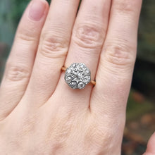 Load image into Gallery viewer, Antique 18ct Gold Old-Cut Diamond Cluster Ring, 1.00ct on finger