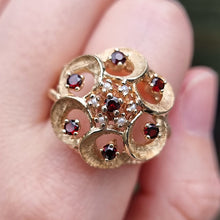 Load image into Gallery viewer, Vintage 14ct Gold Garnet & Pearl Statement Cluster Ring