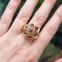 Load image into Gallery viewer, Vintage 14ct Gold Garnet & Pearl Statement Cluster Ring