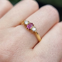 Load image into Gallery viewer, Vintage 18ct Gold Ruby & Diamond Three Stone Ring