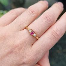 Load image into Gallery viewer, Vintage 18ct Gold Ruby & Diamond Three Stone Ring