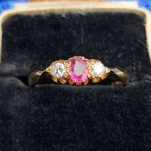 Load image into Gallery viewer, Vintage 18ct Gold Ruby & Diamond Three Stone Ring