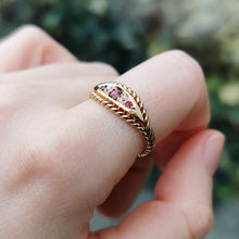 Load image into Gallery viewer, Antique 18ct Gold Ruby & Diamond Rope Edge Ring