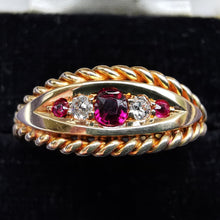 Load image into Gallery viewer, Antique 18ct Gold Ruby & Diamond Rope Edge Ring