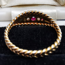 Load image into Gallery viewer, Antique 18ct Gold Ruby & Diamond Rope Edge Ring