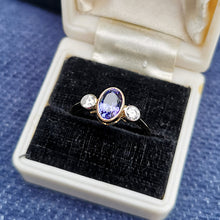 Load image into Gallery viewer, Vintage 18ct Gold Tanzanite & Diamond Three Stone Ring