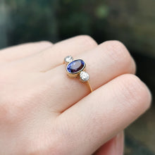 Load image into Gallery viewer, Vintage 18ct Gold Tanzanite & Diamond Three Stone Ring