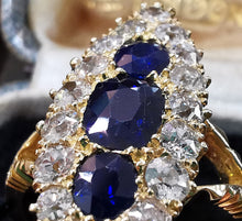 Load image into Gallery viewer, Victorian 18ct Gold Sapphire & Diamond Navette Cluster Ring