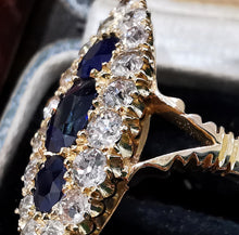 Load image into Gallery viewer, Victorian 18ct Gold Sapphire & Diamond Navette Cluster Ring
